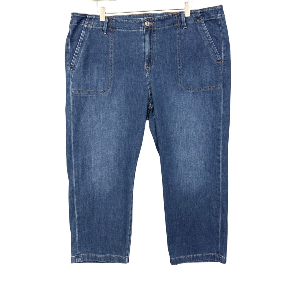 Chicos Crop Jeans 4 Womens 20 Blue Medium Wash Patch Pocket Straight Leg Stretch